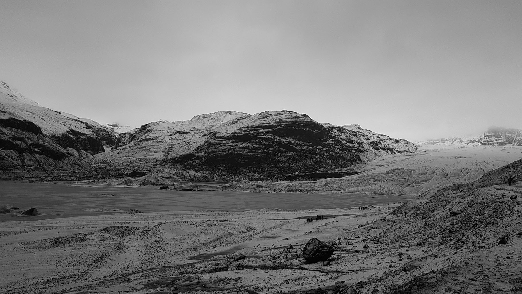 Glacier lagoon, Iceland — moody black-and-white landscape